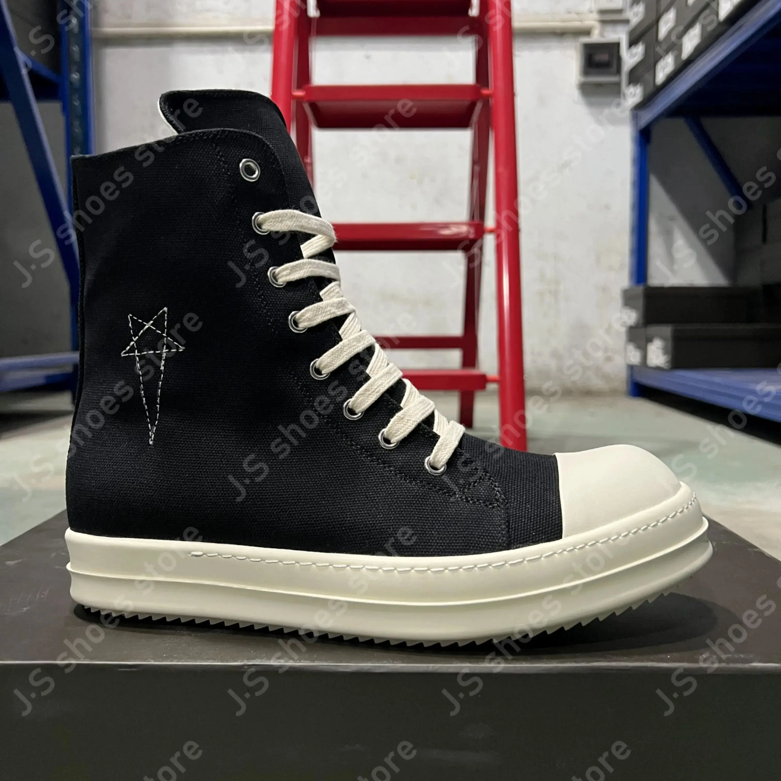 

Ricks Classic Black Canvas High Top Shoes Boot Owens Design Men Shoe Owen Genious Zipper Women Ankle Boots Casual Sneaker