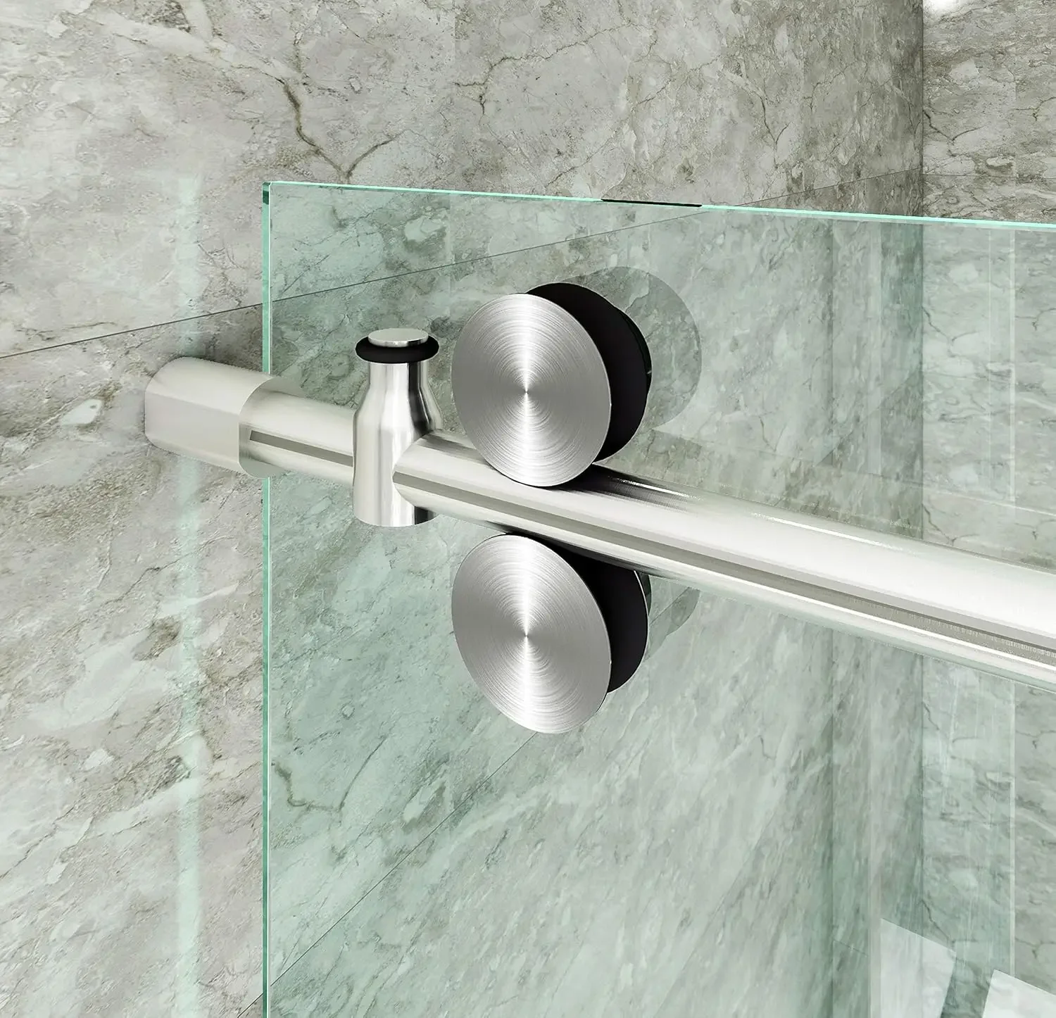 

5FT Frameless Sliding Glass Shower Door Hardware, Stainless Steel Twin Roller Inline Shower Roller Sliding Track Kit,Brushed Sur