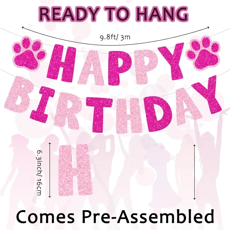 Pink Pet Dog Happy Birthday Party Banner Charming Pink Paper lettere mobili Banner di buon compleanno per la decorazione della festa di compleanno