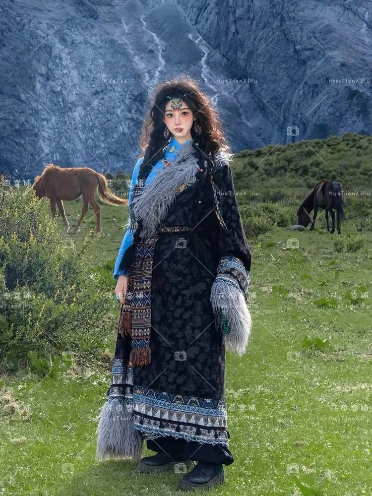 

New Women's Tibetan Costume Traditional Tibetan Robe Ethnic Minority Photography Clothing Stage Performance Hanfu Style