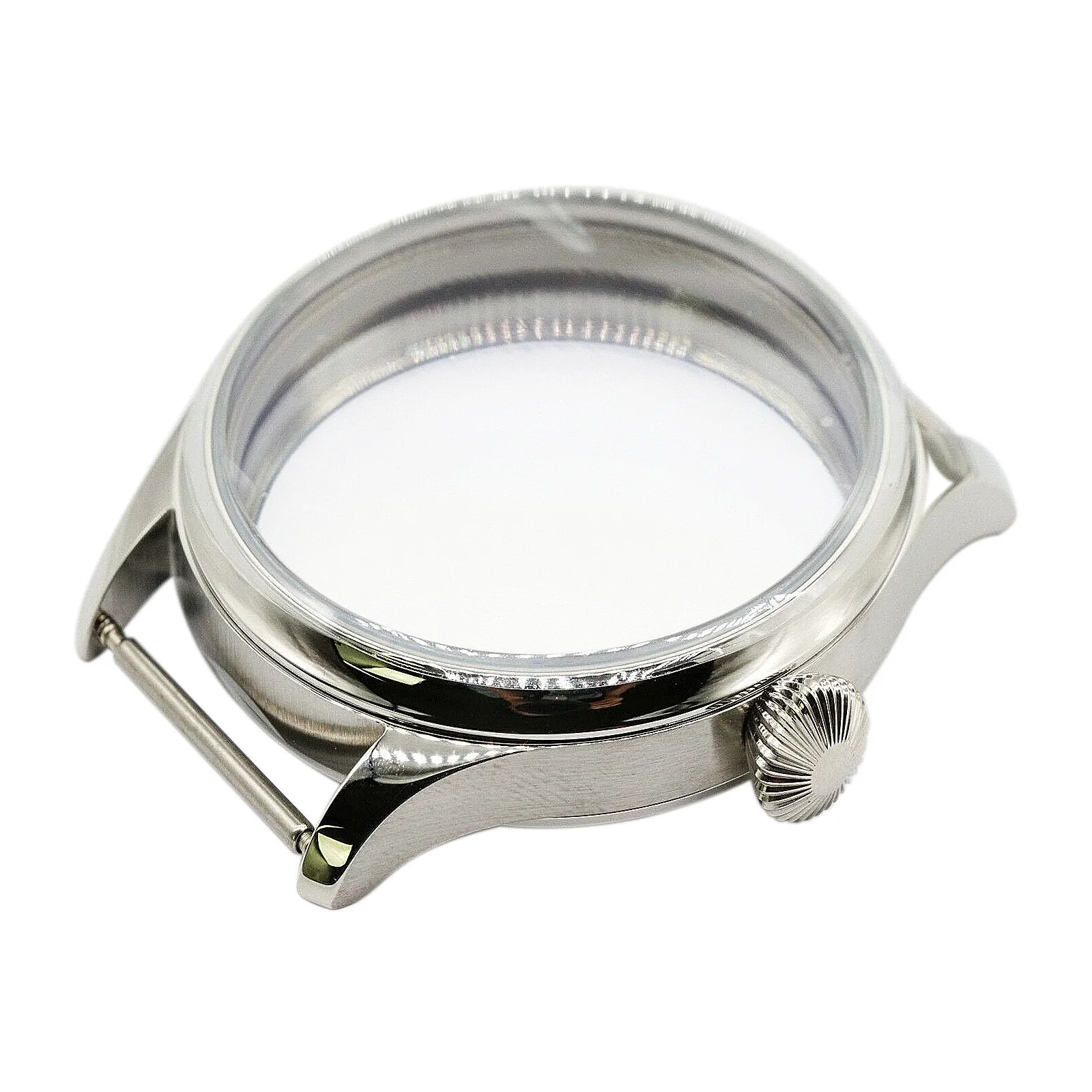 

44mm Sterile Stainless Steel Case with Blue Ant-reflective Coating for ETA 6497 6498 Seagull ST3600 ST3620 Movement