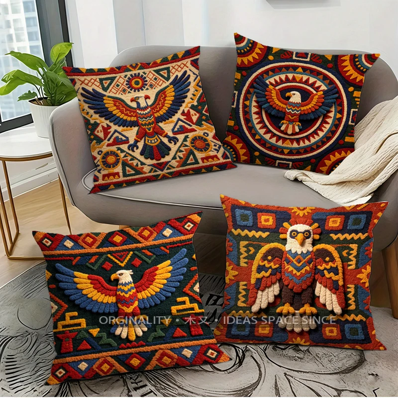 Boho Eagle Tribal Pattern Cushion Cover Suitable for Sofa Bedroom Car Pillow Cover