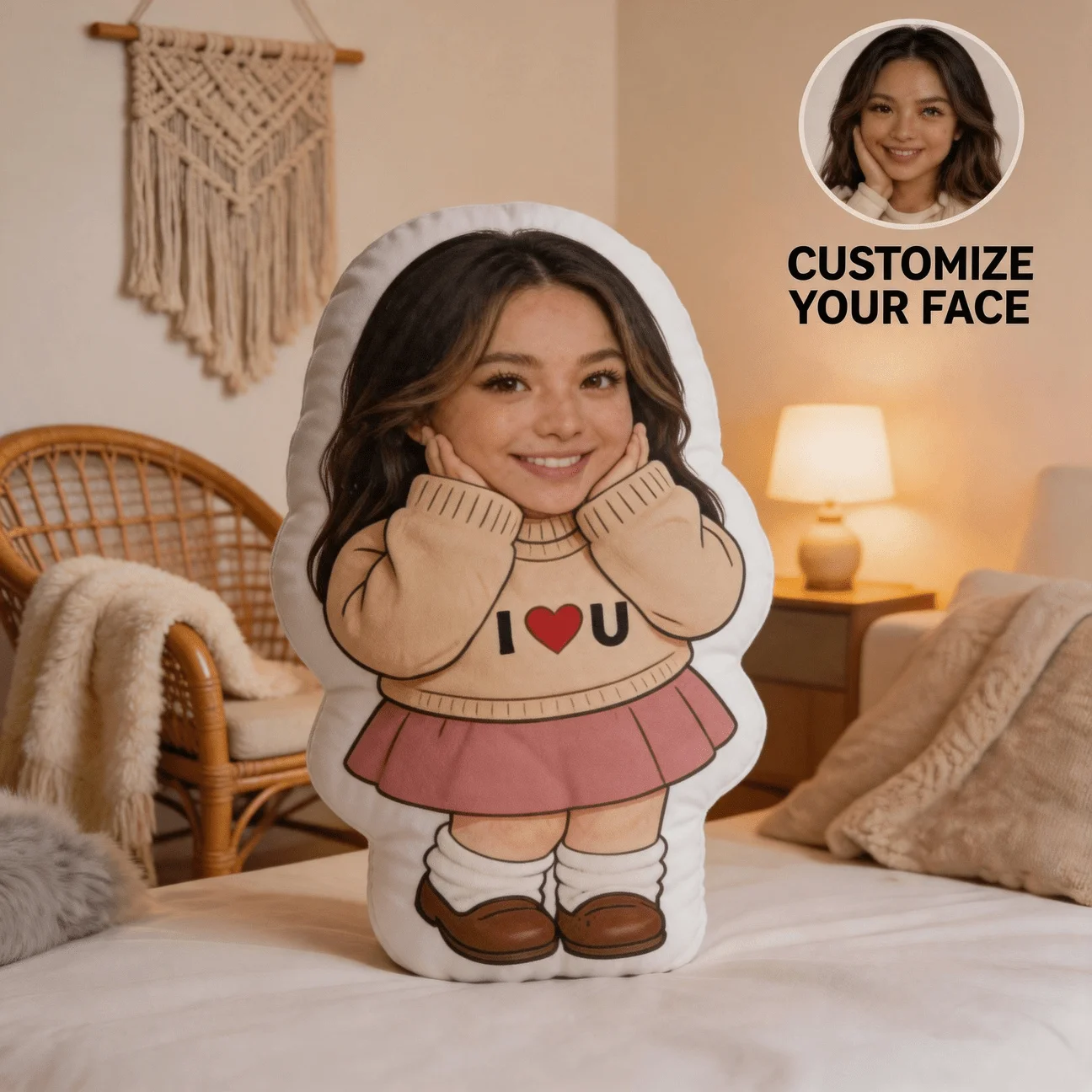 Custom Personalized Photo Face Pillow, Cute Character Style Custom Shaped Decorative Cushion, 60CM Large Size Home Decor Accent