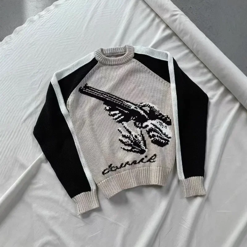 

Пуловеры с геометрическим графическим дизайном, мужские осенние и зимние теплые высококачественные свитера с длинными рукавами