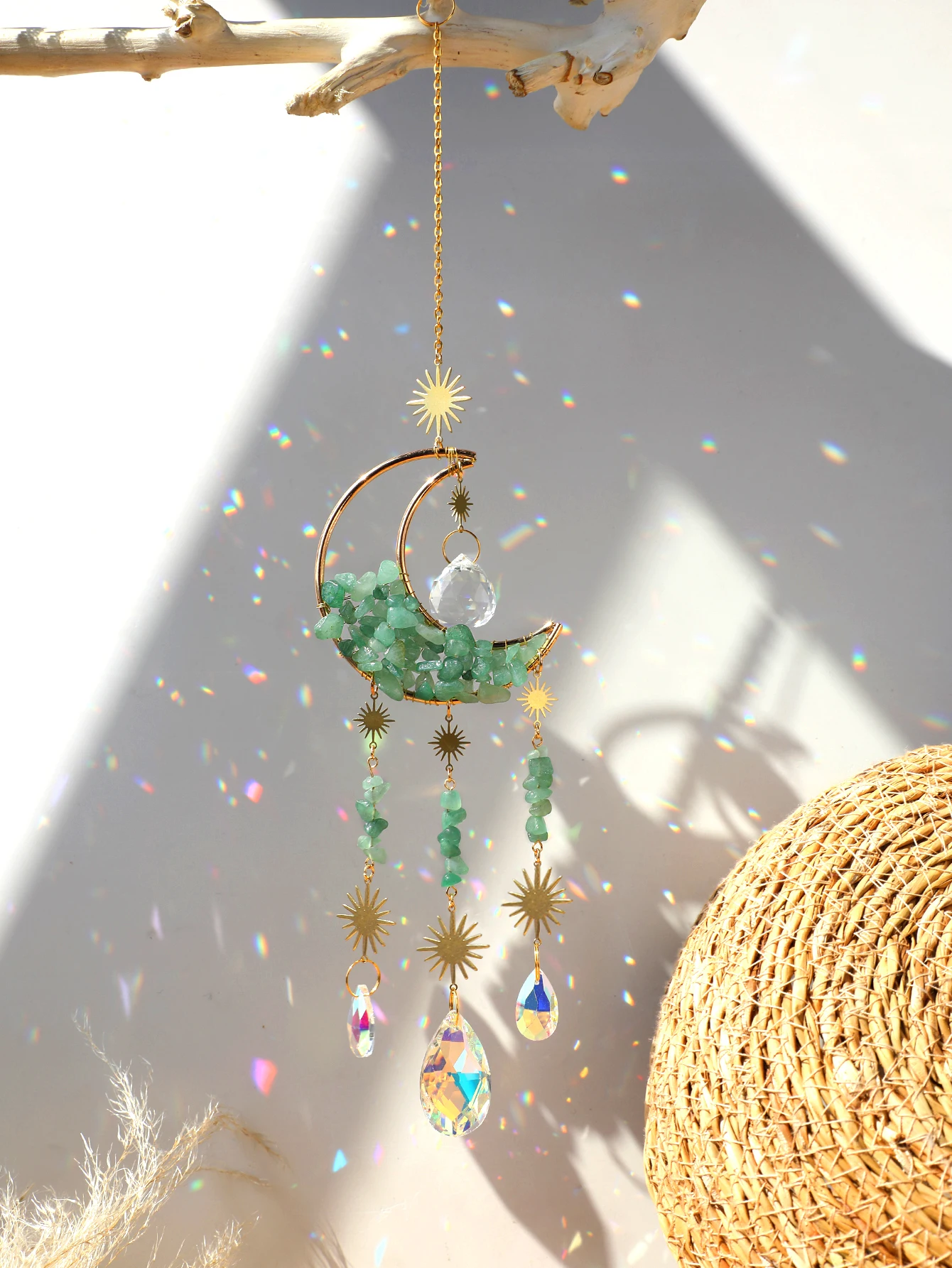 Green Moon Dreamcatcher Rainbow Made Crystal Suncatcher Prism Stained Glass Ball Sun Catcher Bedroom Wind Chimes Home Decoration