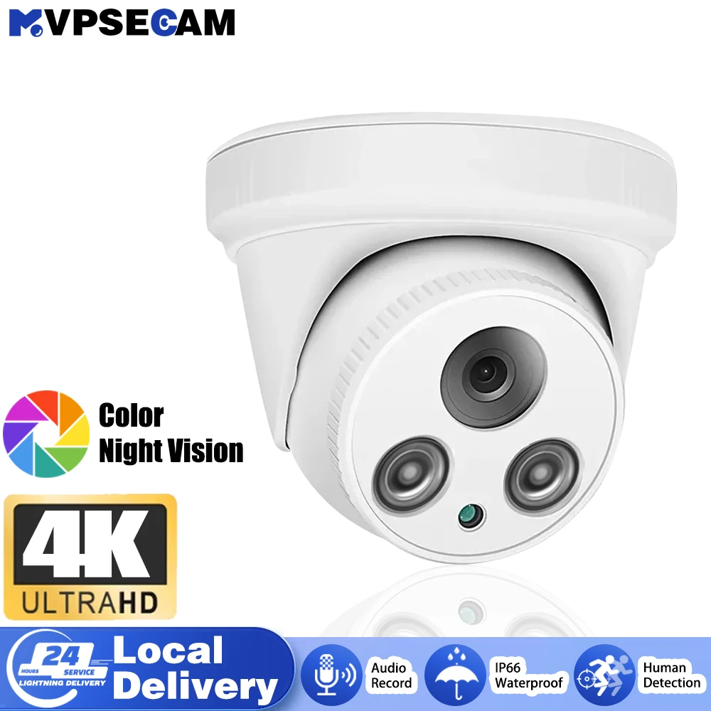 Cámara IP 4K para exteriores e interiores, cámara de videovigilancia tipo domo resistente a la intemperie, grabación de Audio, CCTV, cámara POE de 8MP, visión nocturna en color