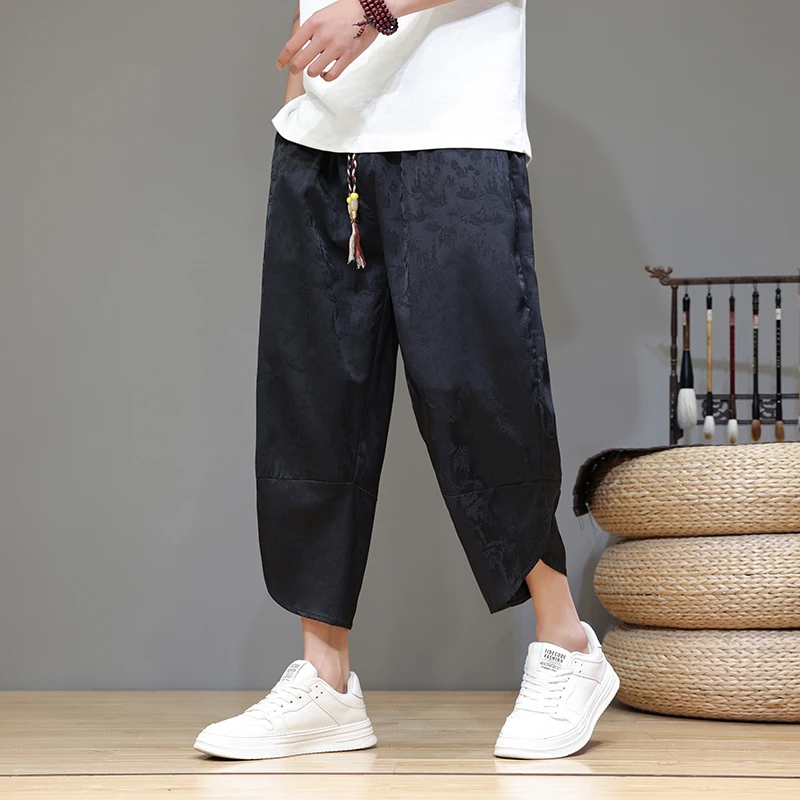 

Streetwear Cross Pants Men Hip Hop Casual Joggers Harem Pants Male Vintage Summer Baggy Men Calf-Length Pants Big Size 5XL