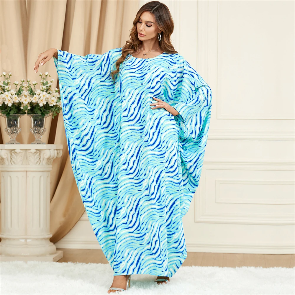 Robe Femme Musulmane arabo elegante allentato musulmano Dubai manica a pipistrello Robe grandi abaya per le donne vestito stampato Casual Ramadan Dress