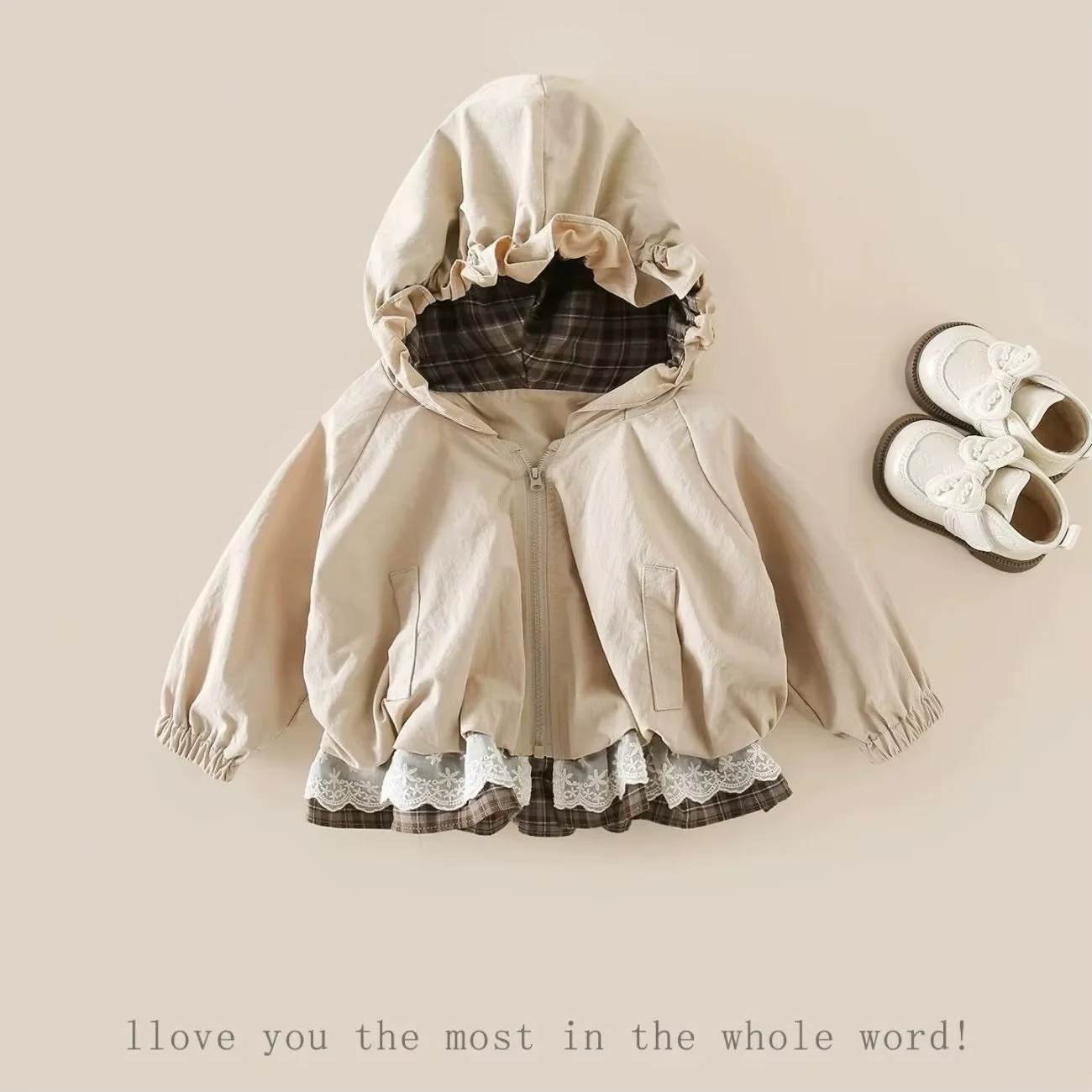Baby Girls' Coat Spring and Autumn New Baby Children's Clothing Hooded Jacket And Pant Two-piece Set