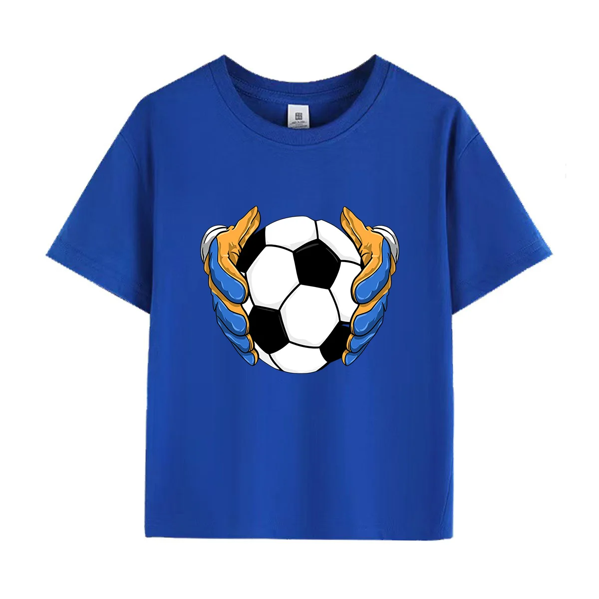 100% Baumwolle Kinder Fußball-Print T-Shirt Jungen Lässiges Atmungsaktives Kurzarm Vielseitiges Sport-Oberteil