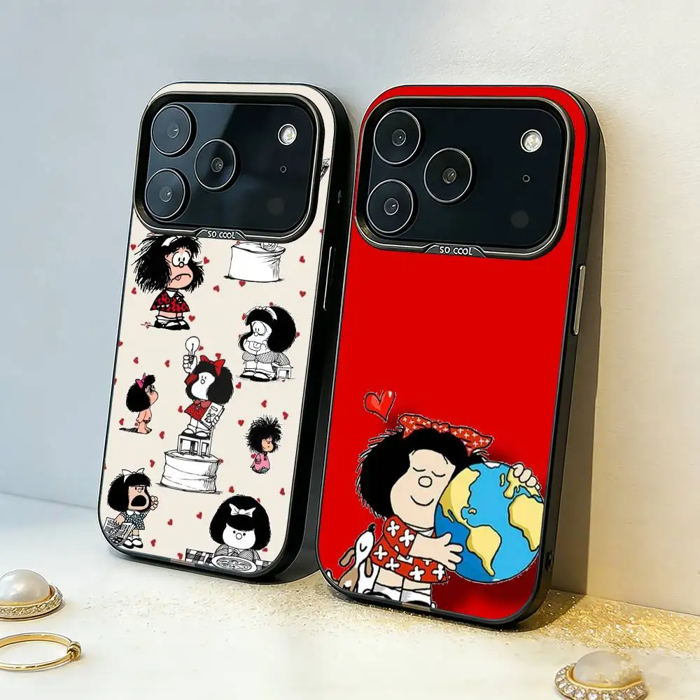 

C-Cute Cartoon M-Mafalda Phone Case For iPhone17,16,15,14,13,12,11,Pro,MAX Gray Matte Silicone Black Cover