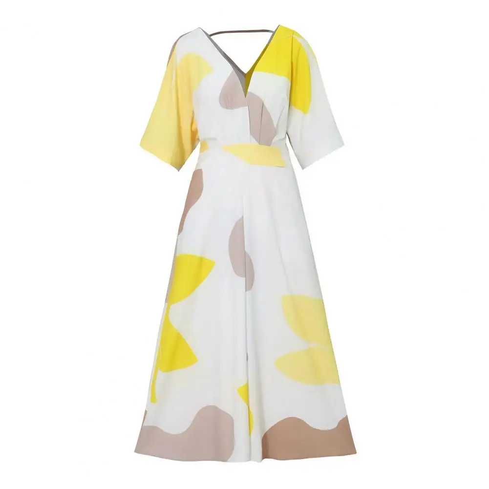 Women Printed Maxi Dress Stylish Colorblock Printed Maxi Dress for Women V Neck High Waist Off Shoulder Design for Prom