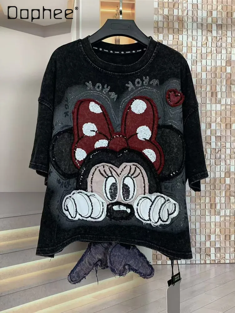 

Trendy Brand Autumn New Heavy Embroidery 3D Cute Fashion Cartoon Patch Loose Round Neck Sweatshirt Kawaii Clothes Crop Top Women