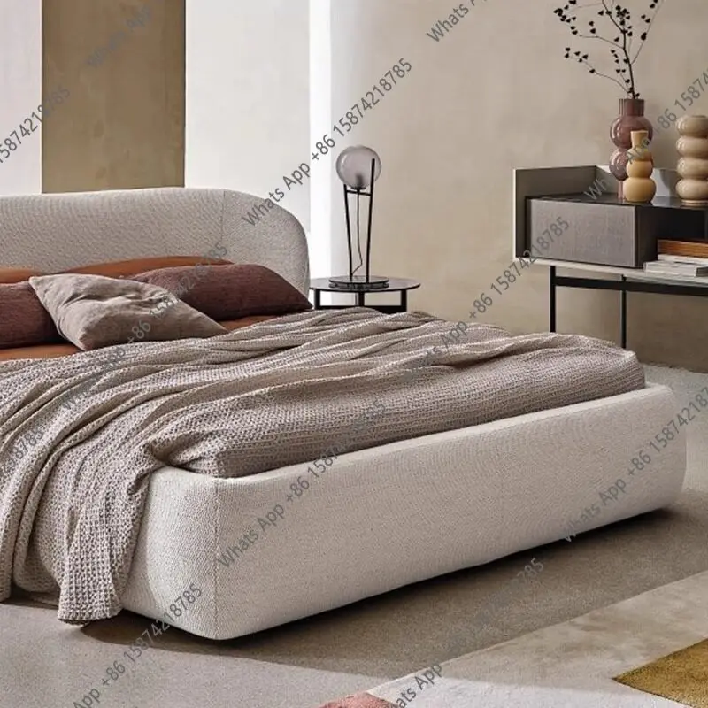 Zx Master Bedroom Bed Cotton And Linen Fabric Double Second Bedroom Widescreen Embedded Modern Style Villa Italian Simplicity