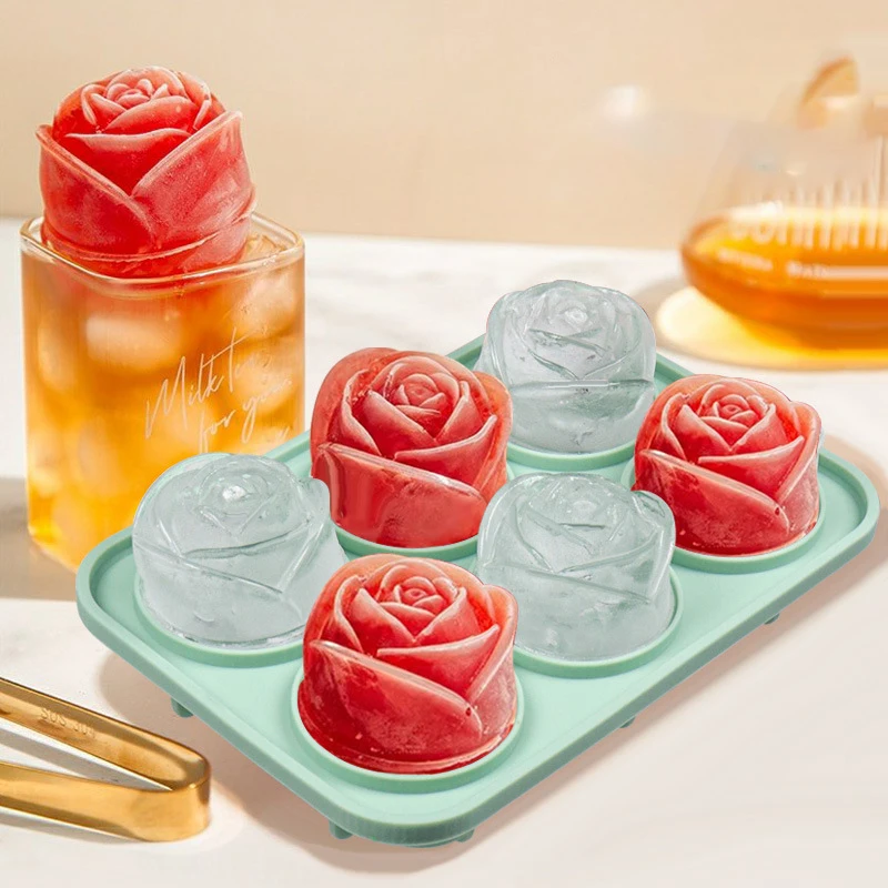 

Silicone Rose IceMolds 6-Grid Ice Cube Maker Ice Mold Cake Mould Tray with Lid Easy Release Ice Stencils Ice Rose 3D Shape Maker