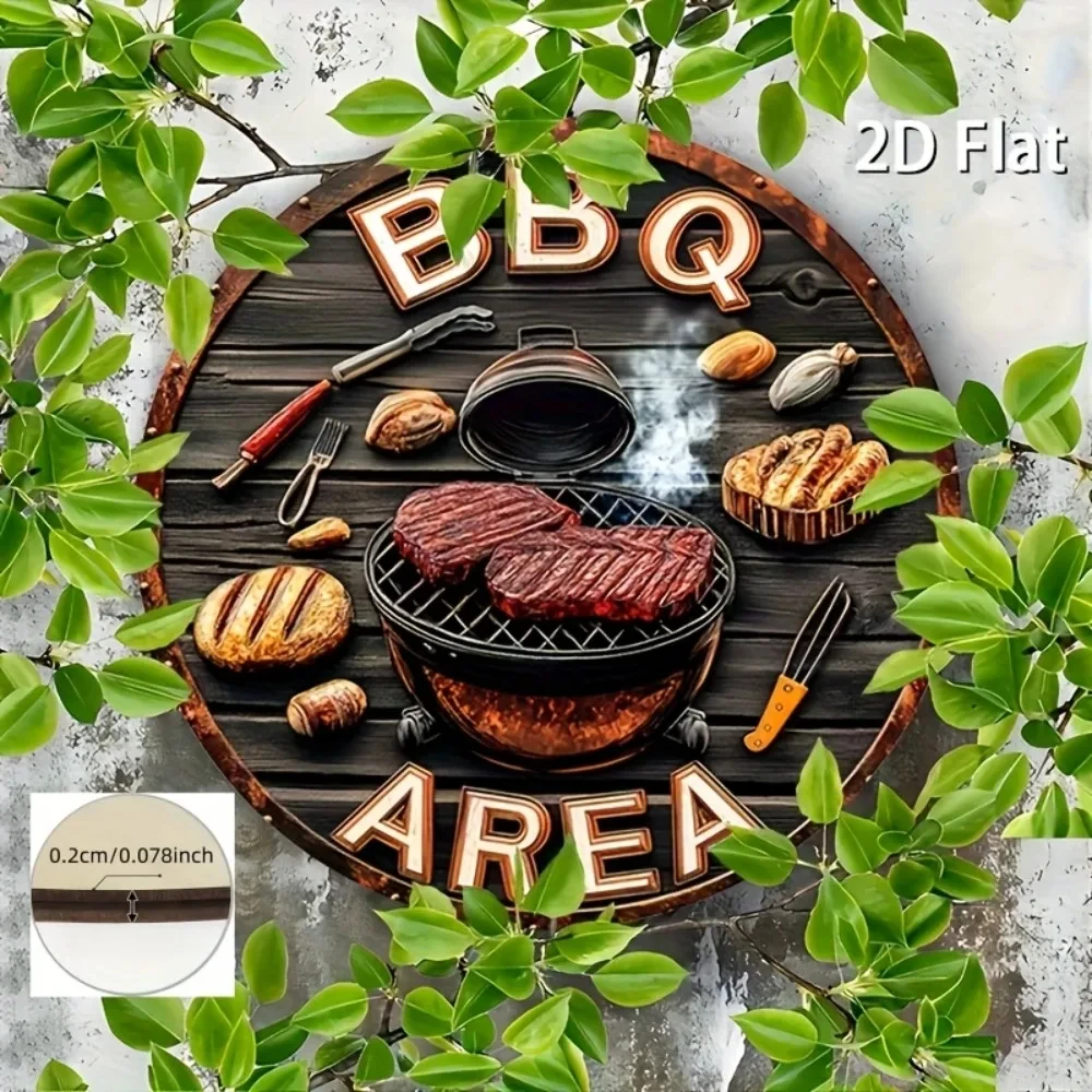 Metal Barbecue Area Hanging Decoration 2D Flat Retro Wall Art Outdoor Decoration Suitable for Terrace, Cafe, Bar Counter