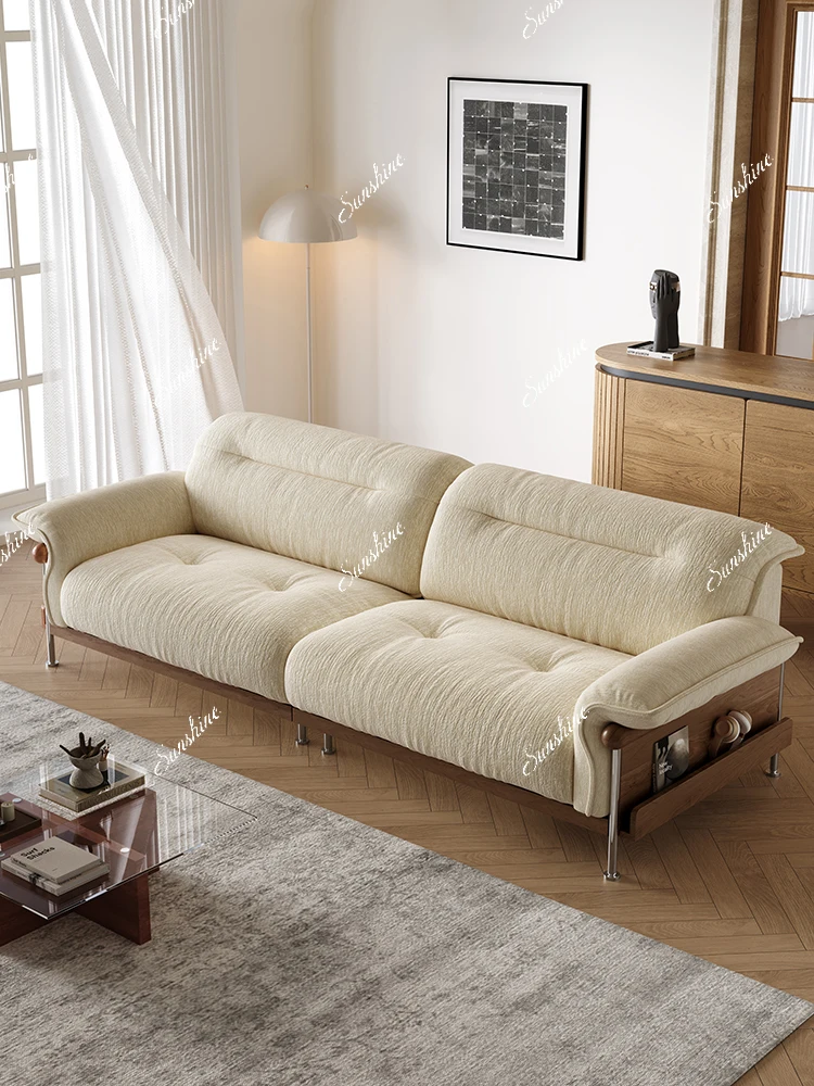 French Cream Style Living Room Chenier Log High Backrest Adjustable Fabric Sofa