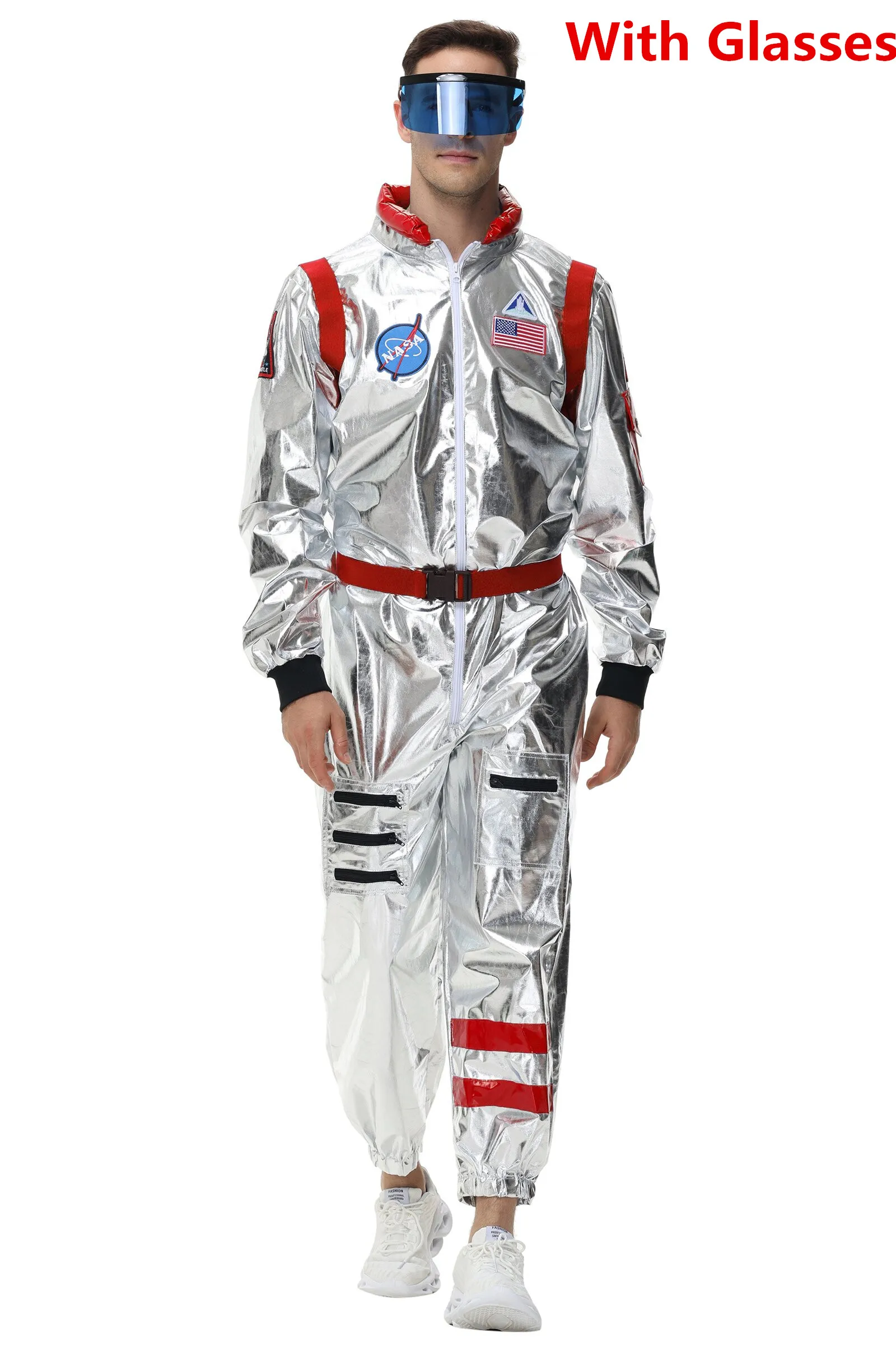 Zilveren astronaut kostuum volwassen ruimtevaarder jumpsuit ruimtepak outfit voor vrouwen mannen cosplay halloween kostuums 2024 nieuw