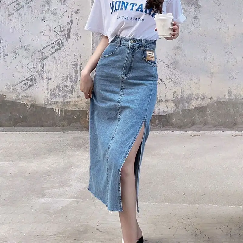 Summer Women's Denim Skirt Hip Sexy Vintage Tight High-waisted Elegant Wrap Aesthetic Midi Long Skirts for Women Fashion Korean