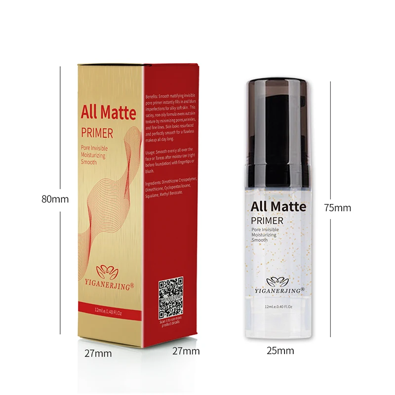 YIGANERJING-Apprêt de maquillage, feuille d'or isolante, contient du squalane, ingrédients hydratants, maintien du maquillage, 12ml, 3 pièces