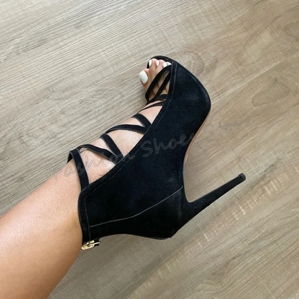 

Black Cross Strap Back Zipper Sandals Stilettos High Heels High Heel Shoes for Women Fashion Heels 2024 New Zapatos Para Mujere