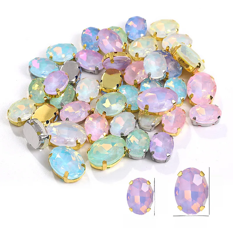 Opal Colors Oval Glass Sew on Rhinestones with Gold Silver Claw Flatback Glitter Diamond Akcesoria do szycia стразы do odzieży