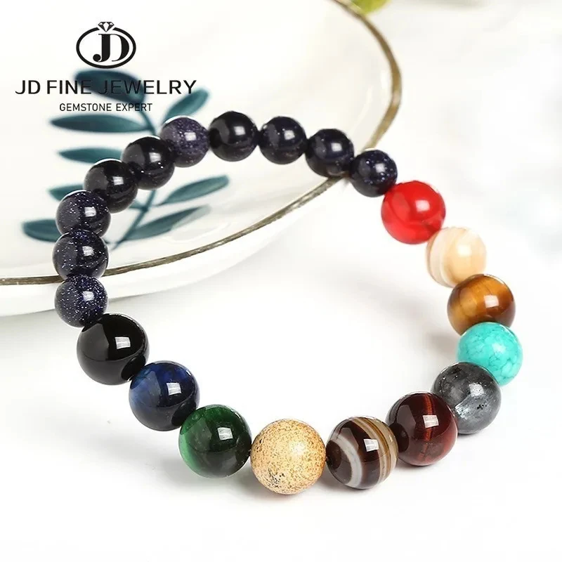 JD Natural Stone Galaxy Solar System Bracelet Wome Men Universe Eight Planets Star Earth Moon Bracelet Yoga Chakra Jewelry Gift