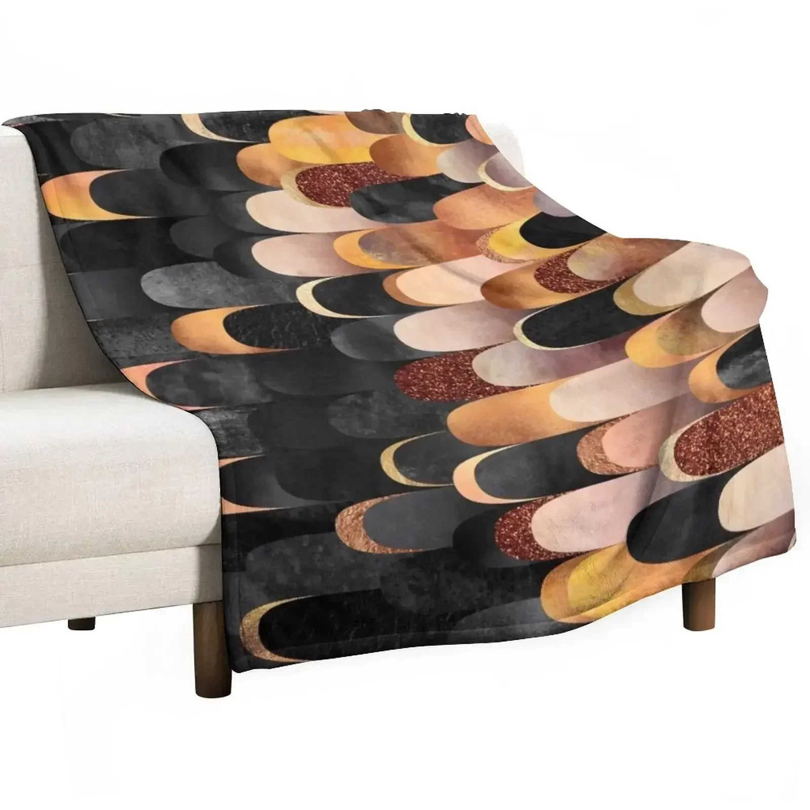 

Feathered - Copper and black Throw Blanket christmas decoration Bed linens Custom Blankets