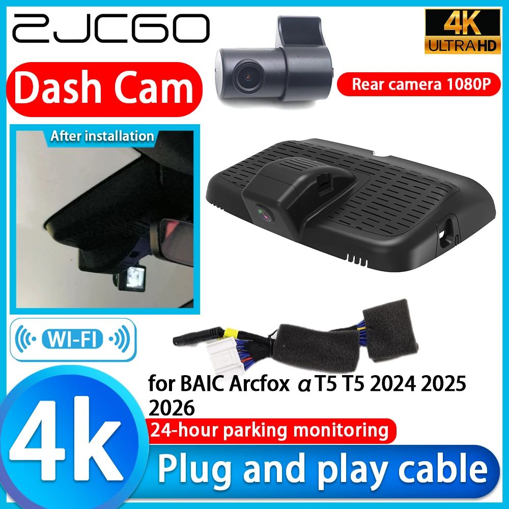 ZJCGO para BAIC Arcfox αT5 T5 2024 2025 2026 Wifi 4K DVR cámara de salpicadero lente Sony grabadora de vídeo Monitor de estacionamiento de visión nocturna