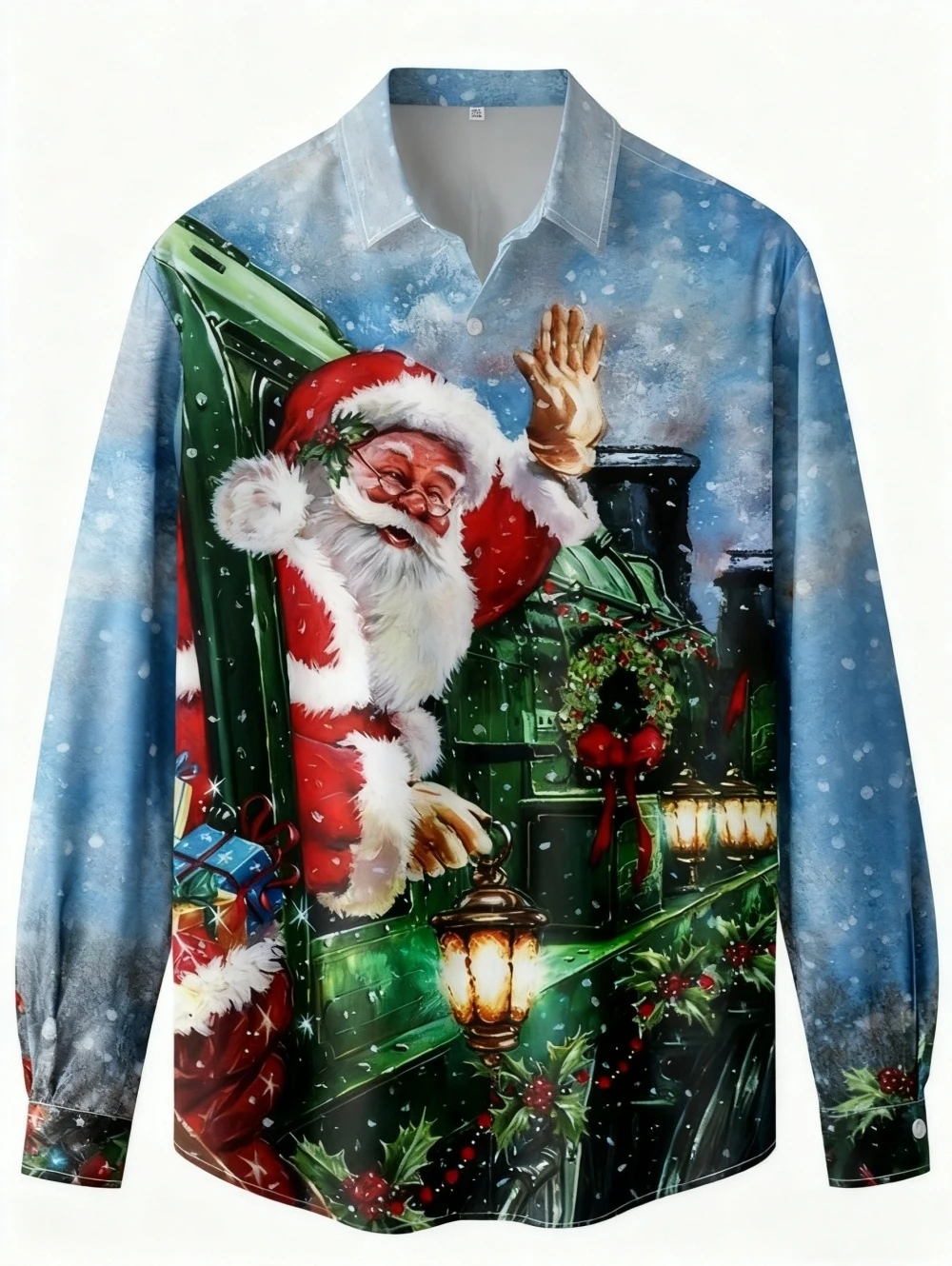 Christmas Festival Men's Shirts Funny Santa Claus 3D Print Graphic Long Sleeve Shirt Fashion Casual Loose Lapel Men's Clothing