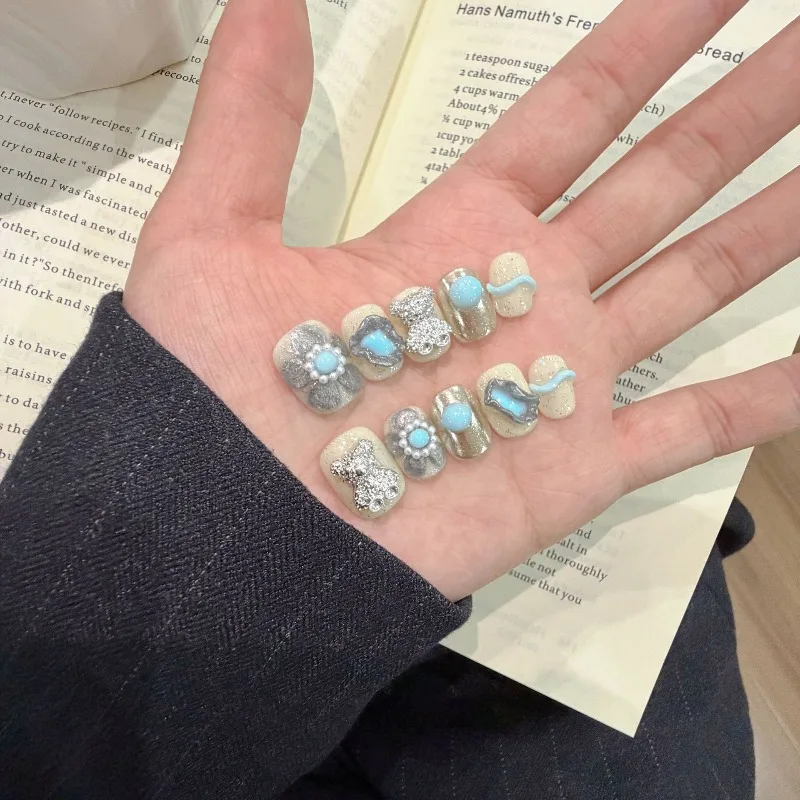 

10Pcs Handmade Nails Fresh Spring-Inspired Korean-Style Cute Squeezable Nail Tips—Perfect As A Gift for Girls and Friends
