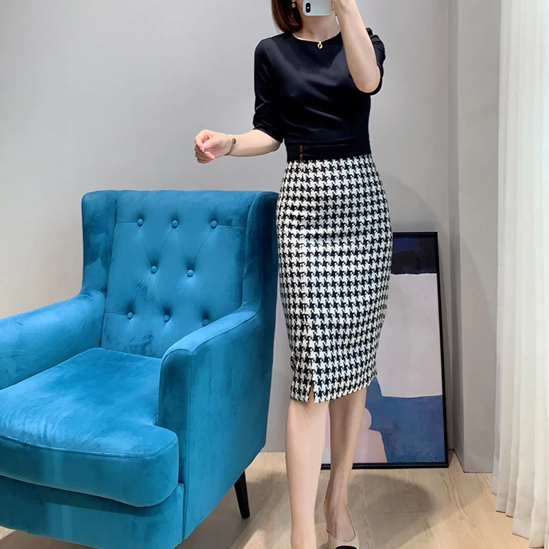 

Ele Bla Plaid Slim Fit Wrap around Skirt Dr for Women Quali Commute Ready Polyester Fiber Summer 202 Collection