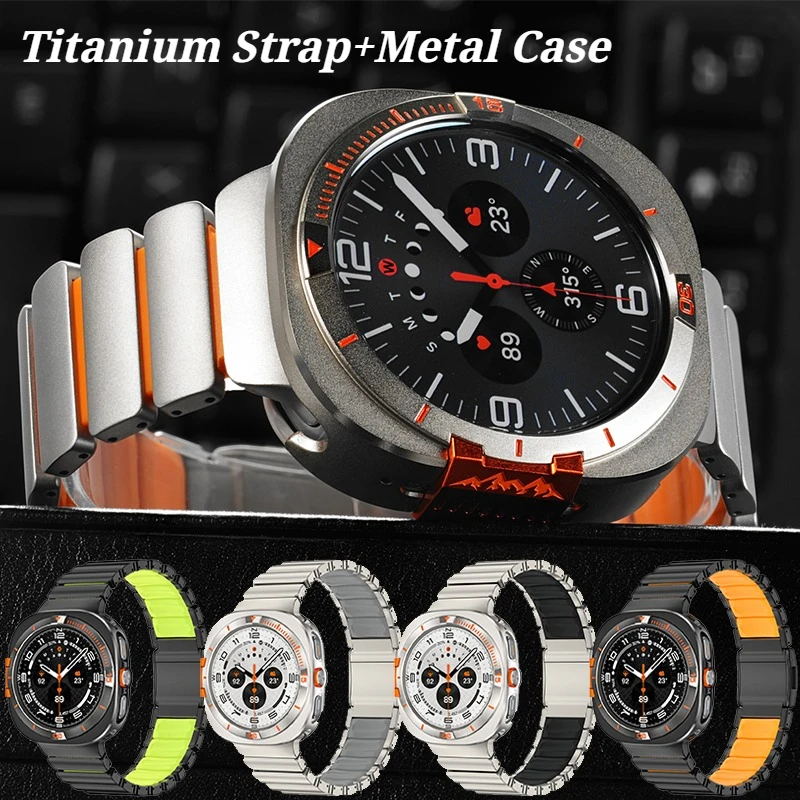 

Титановый силиконовый ремешок + металлический корпус для Samsung Galaxy Watch Ultra 2025 47 мм, магнитный браслет для Watch Ultra 7 47 мм