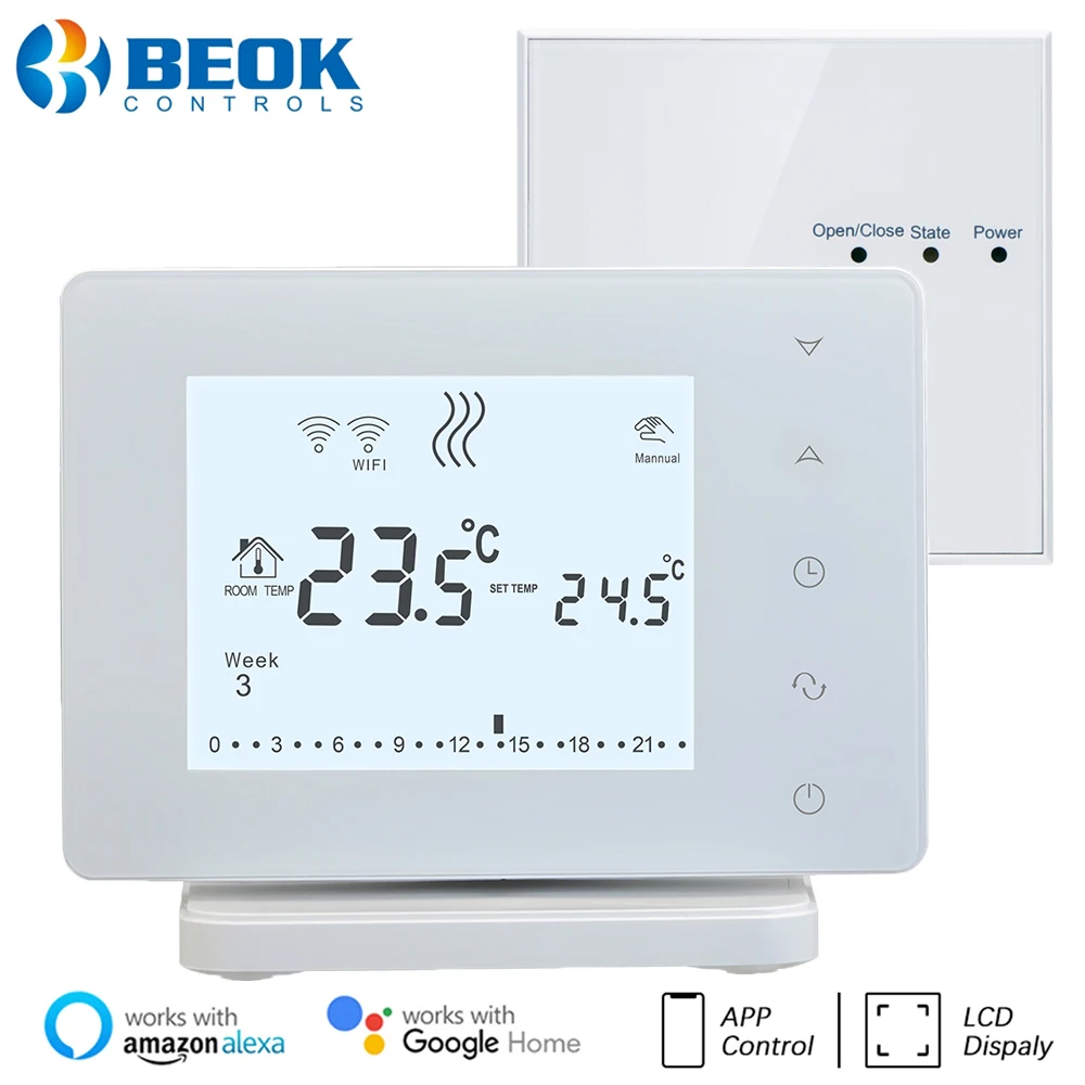 Beok Smart RF Wireless Wifi Thermostat Temperature Controller For Gas Boiler And Actuator Heating Work With Google Home Alexa