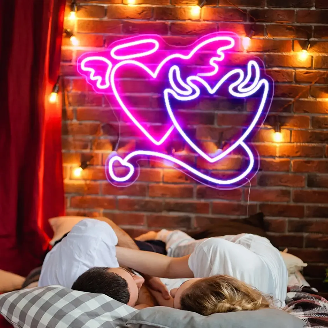 Devil and Angel Neon Bulb Sign Custom LED Neon Light Home Bar Bedroom Decoration Wall Hangings