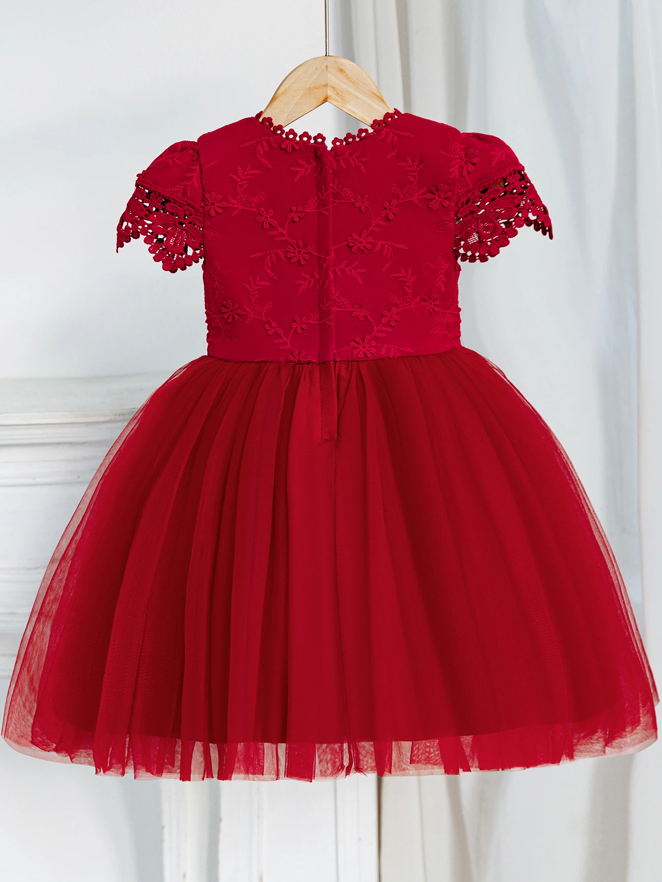 Girls' Red Dress Lace Dress Wedding Flower Girl Birthday Party Small Dress Children's Clothing
