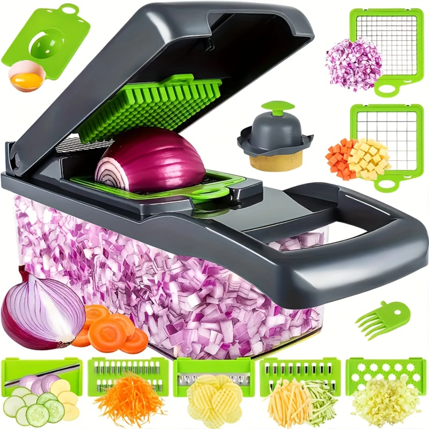 

Multifunctional 15 In 1 Food Chopper With 8 Sharp Blades - Convenient Kitchen Vegetable Onion Slicer And Potato Shredder Salad C