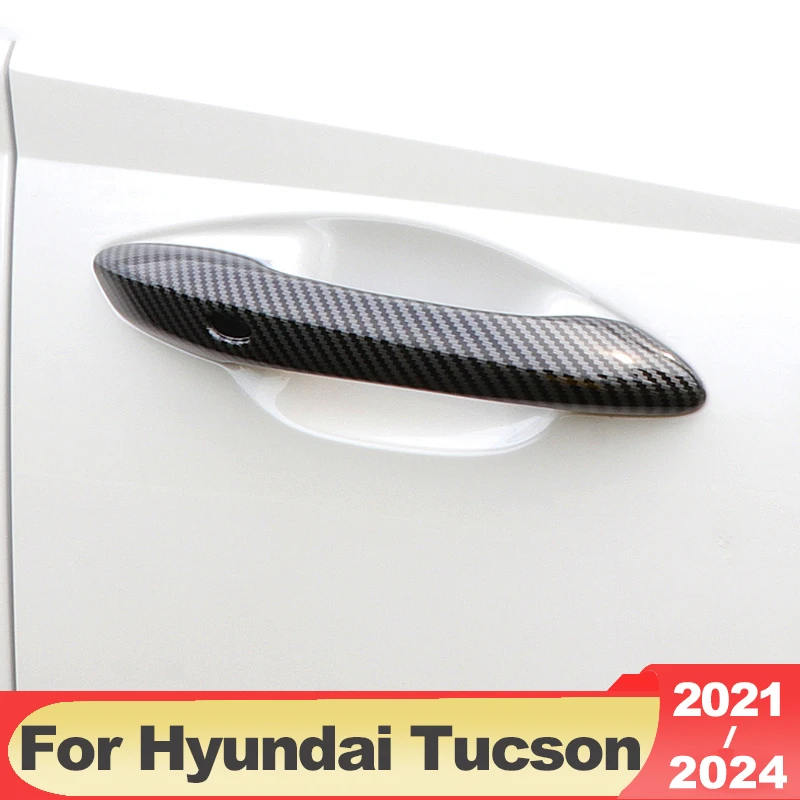 For Hyundai Tucson NX4 2021 2022 2023 2024 Hybrid N Line ABS Carbon Car Door Handle Bowl Cover Decoration Sticker Accessories