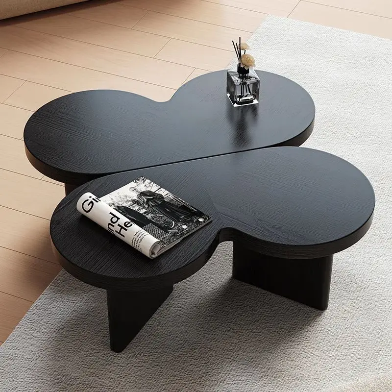 Set Of 2 Modular Puzzle Coffee Tables Interlocking Curved Tops Eco-Friendly Durable Modern Minimalist Design For Living Room