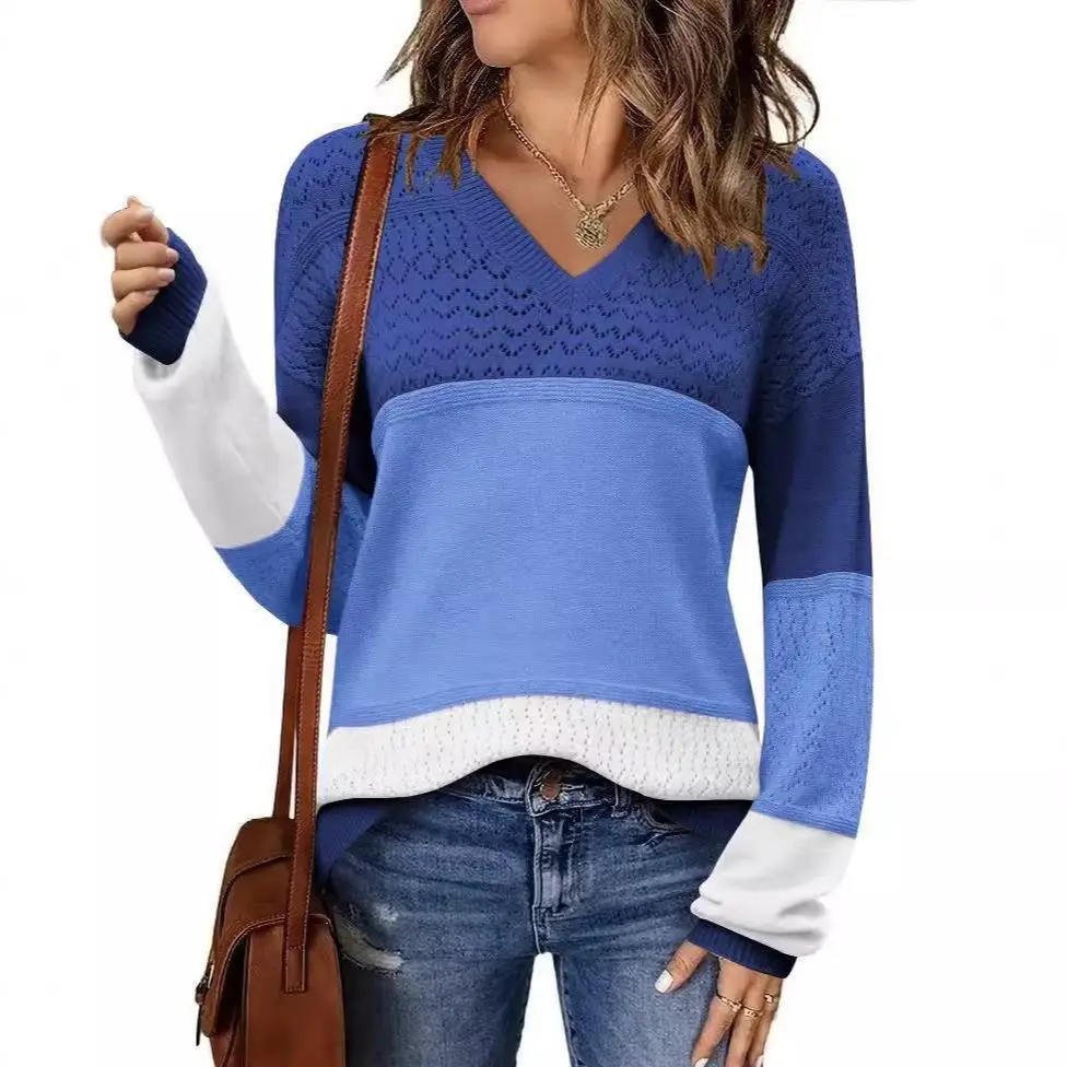 V-Ne Knitted Sweater Women's Loose Fit Hollow out Turtlene Pullover Mid-Length Casual Comfortable Breathable Knitwear