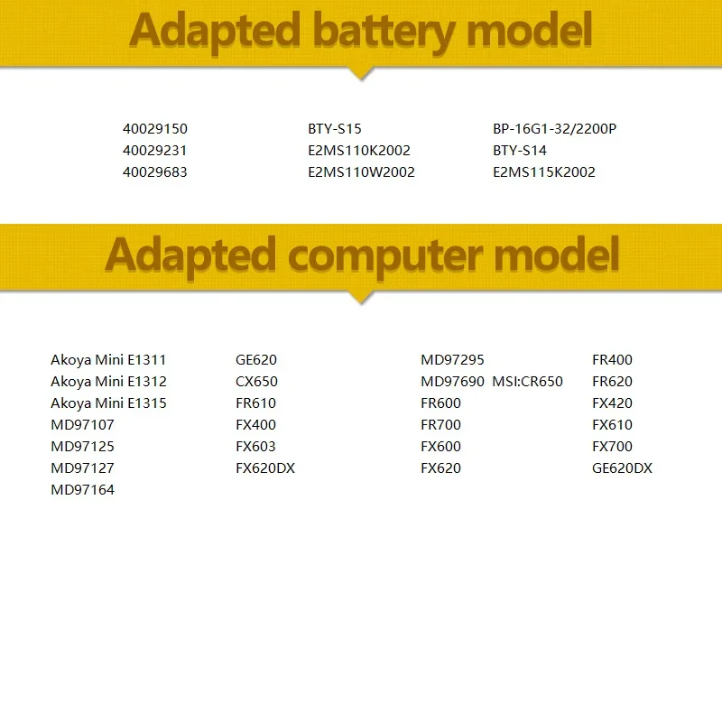 Original Replacement Battery BTY-S14 BTY-S15 For MSI GE60 GE70 CR650 FR600 E1315 E1312 FR700 FX700 FX603 4400mAh