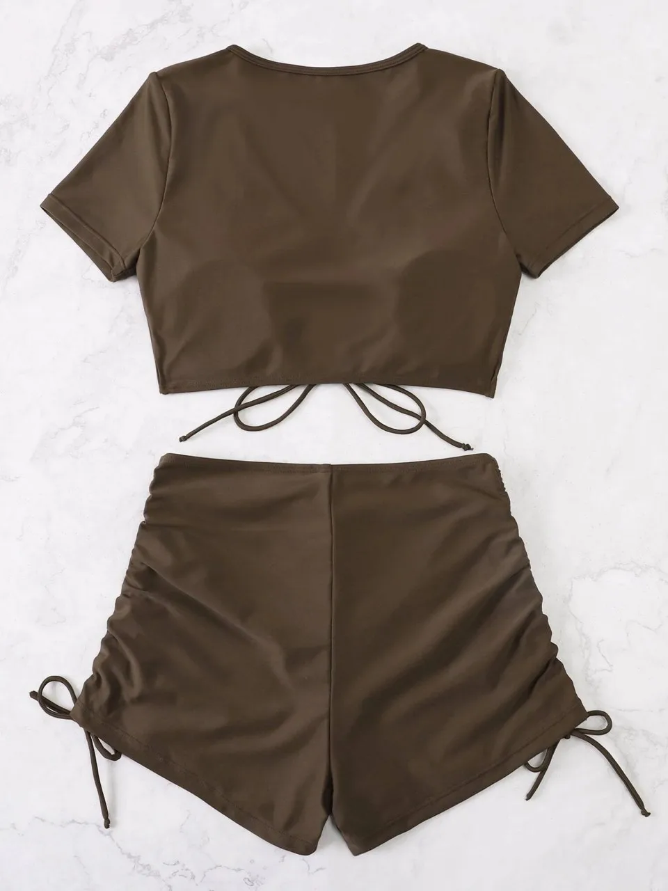 Sexy Drawstring Bikini Set 2026 Women Short Sleeve Two Piece Swimsuit Female Pleate High Waist Swimsuit Bathing Swimming Suit