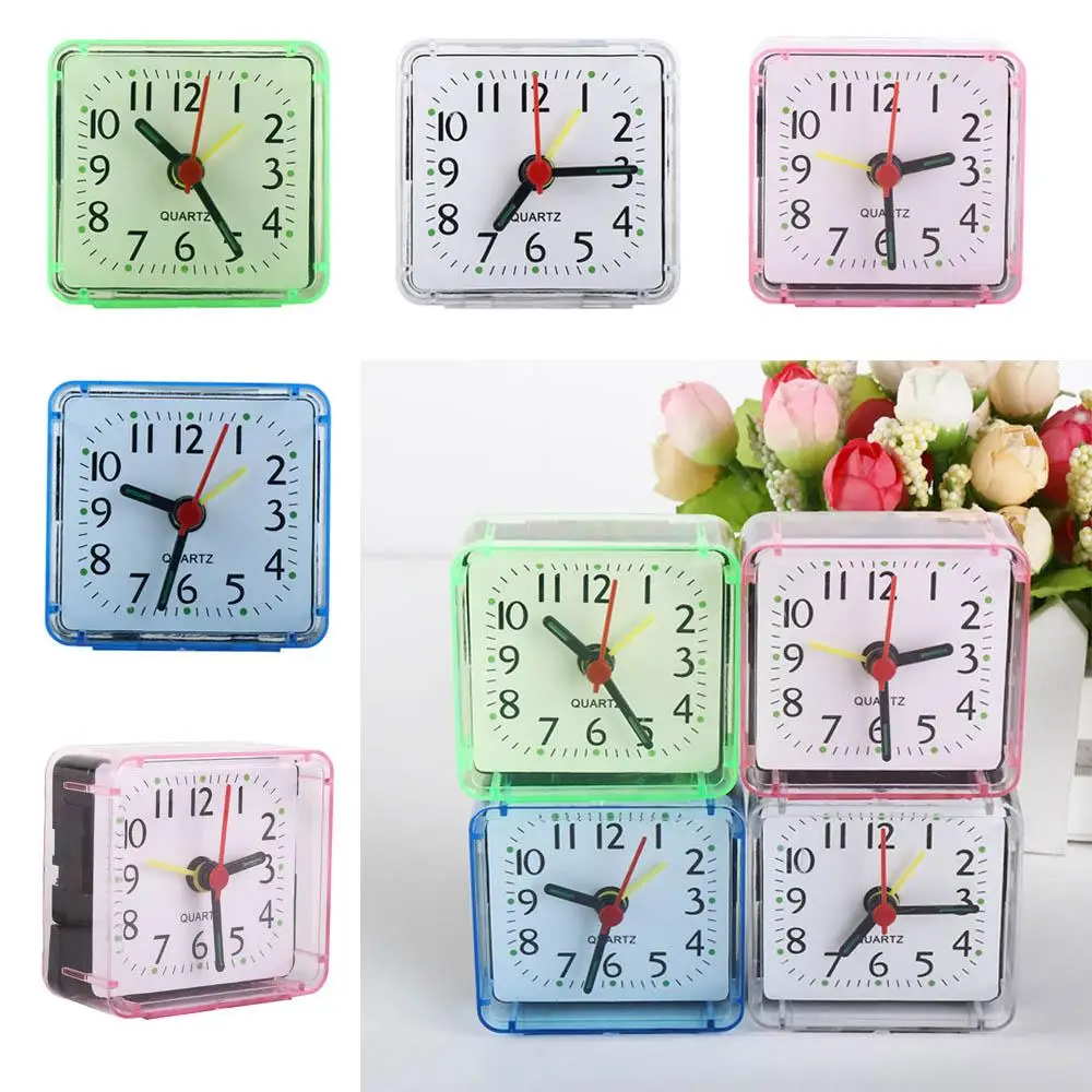 

Small Alarm Clock Mute Square Alarm Clock Candy Color Stably Stand Mini Table Clock Transparent Square ​Bedroom
