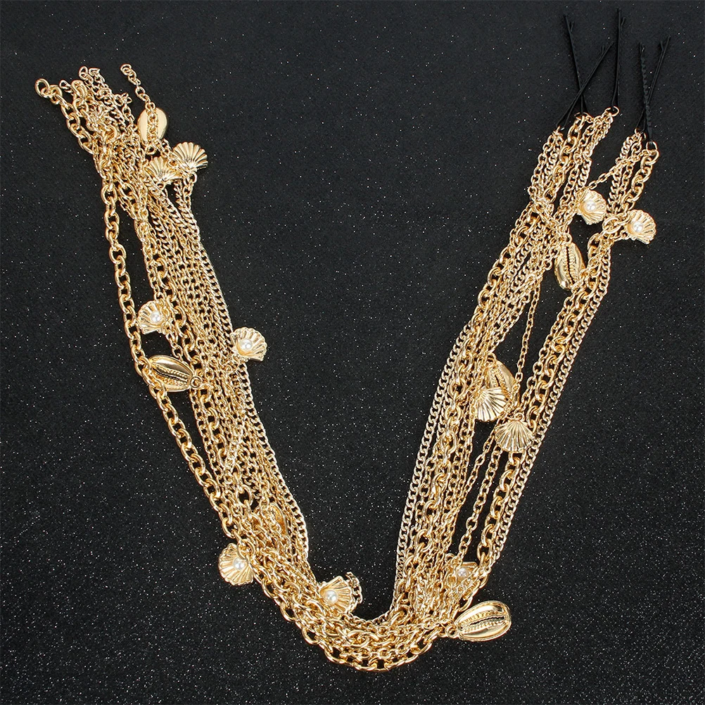 

5Pcs Alloy for Women Chain Headpiece Chain Hair Clip Gold Tassel Clips Hairstyles Accessories Shell Hair Decor