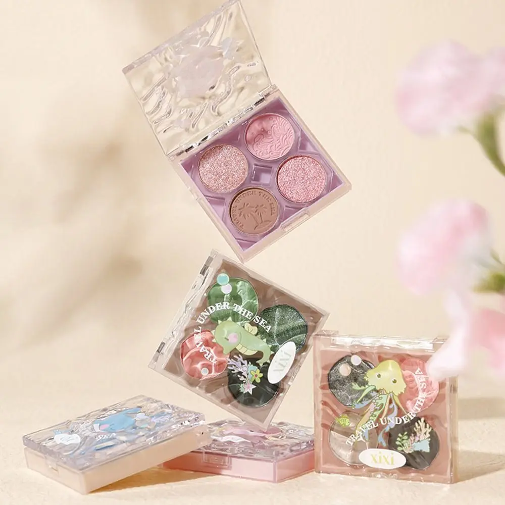 Mini Palette de Fards à Paupières de Quatre Couleurs pour Fille, Maquillage Cosmétique Scintillant, Ondulation de l'Eau, Paillettes Vertes, Longue Durée, 256