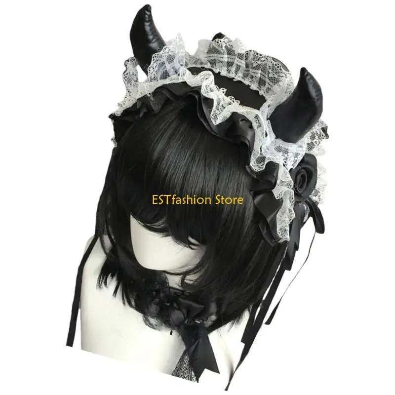Y5GC Quỷ Sừng Đầu Gothic Ren Mũ Trụ Trang Phục Hóa Trang Halloween Phụ Kiện Cho Bé Gái Lễ Hội Âm Nhạc Và Halloween Vai Trò Chơi