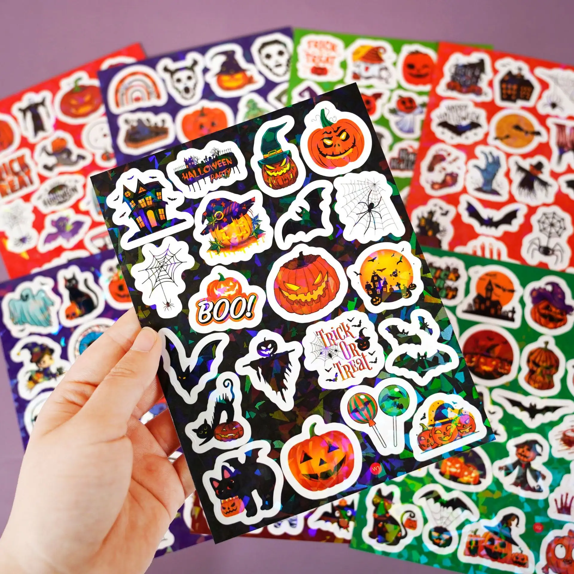 

8Sheets/160Pieces Hallowen Sticker Sparkling Laser Stiker, Halloween Holiday decoration Gift Wrap Sticker