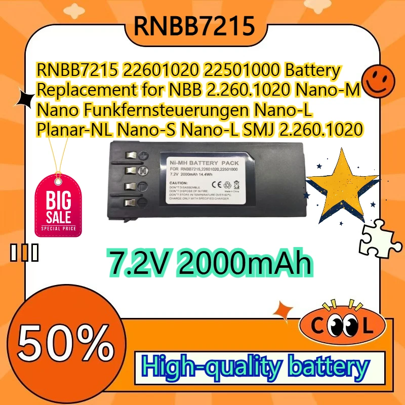 7.2V 2000mAh RNBB7215 Replacement Battery 2.260.1020 For NBB Nano‑M Nano‑L Nano‑S Remote Control