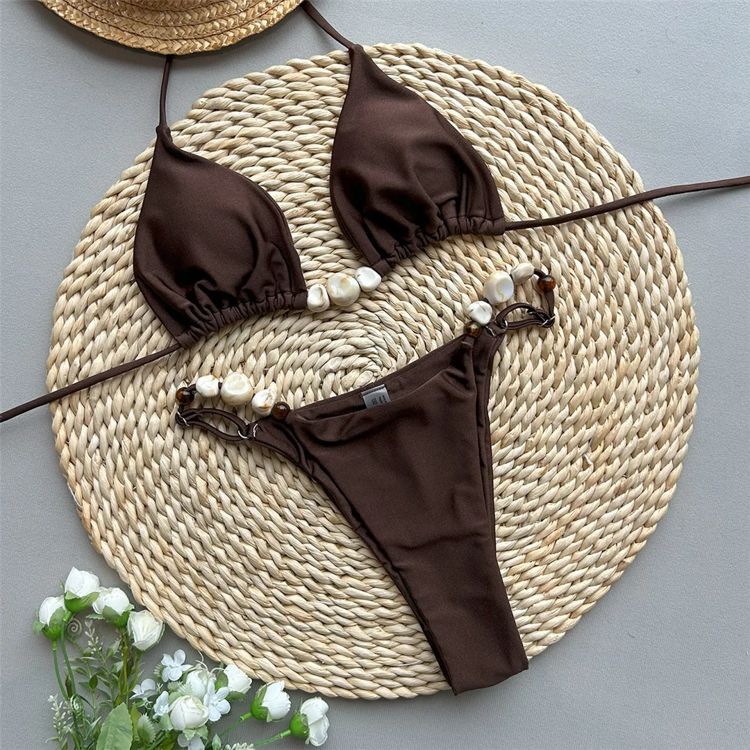 Sexy glänzender Neckholder-Bikini mit hohem Beinausschnitt, Damen-Badebekleidung, zweiteiliger Bikini-Set, gepolsterter Badeanzug, Badeanzug, Schwimmanzug V6601 – Detail 15