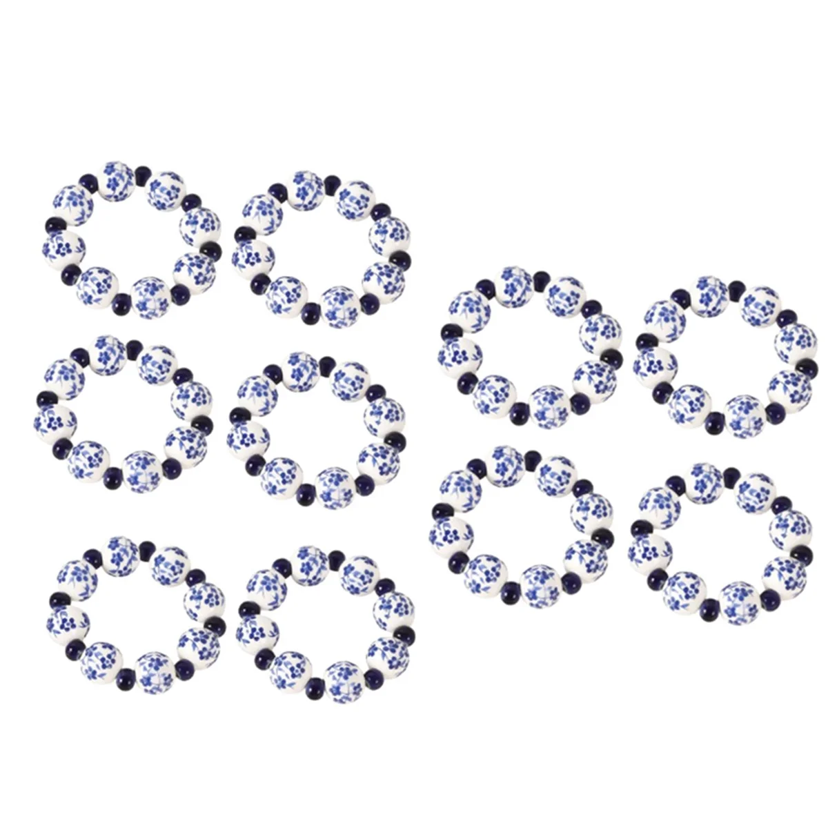 10PCS Ethnic Style Hand-Painted Blue White Beads Napkin Ring Home Table Decoration Napkin Buckle Hand Drawn Napkin Ring